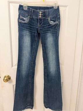 Amethyst Jeans Wide Leg Flare in Dark Blue Denim